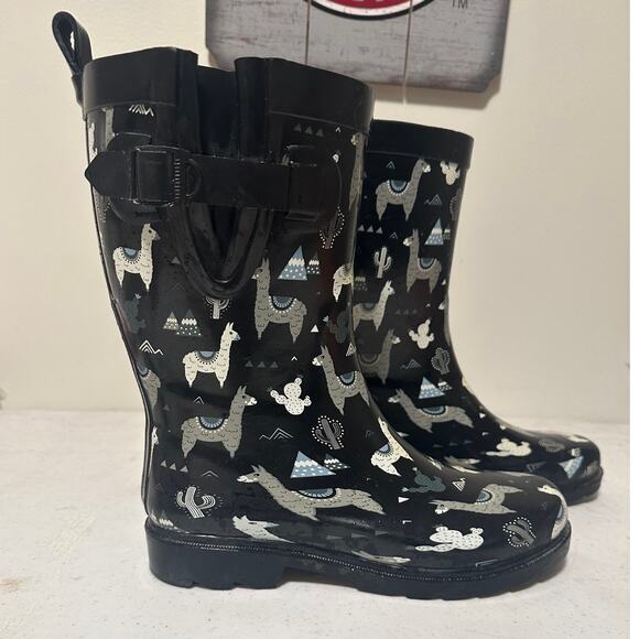Capelli New York Women's Llama Tall Waterproof  Rubber Rain Boots Size 7 - Picture 2 of 6